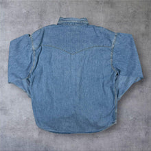 Load image into Gallery viewer, Vintage Lee Sanforized Denim Western Shirt L Pearl Snap Cowboy Blue Workwear
