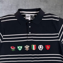 Load image into Gallery viewer, Cotton Traders Six Nations Rugby Polo Shirt L Black Stripe Embroidered Crests
