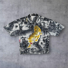 Load image into Gallery viewer, Early 00's Leda.Co Goth Y2K Tiger Animal Pattern Short Sleeve Shirt
