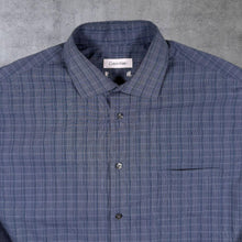 Load image into Gallery viewer, CK Calvin Klein Classic Grey Navy Blue Check Long Sleeve Cotton Dress Shirt
