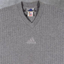 Load image into Gallery viewer, Vintage Adidas Embroidered Mini Centre Logo Grey Short Sleeve V-Neck Ribbed T-Shirt
