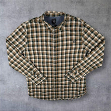 Load image into Gallery viewer, Vans "Slim Fit" Black Brown Cream Plaid Check Skater Long Sleeve Cotton Shirt
