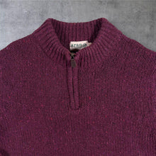 Load image into Gallery viewer, Aran Vintage 100% Merino Wool Quarter Zip Jumper Burgundy Chunky Knit Size L

