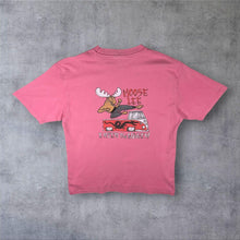 Load image into Gallery viewer, Early 00's Uber Moose "Moose Lee" Cartoon Graphic Washed Red Pink Cotton T-Shirt
