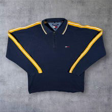 Load image into Gallery viewer, Vintage Tommy Hilfiger Embroidered Mini Logo Navy Blue Yellow 1/4 Zip Polo Shirt
