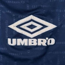 Load image into Gallery viewer, Vintage 90's Umbro Embossed Big Logo Spellout Tape Sleeve Polyester T-Shirt
