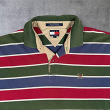 Load image into Gallery viewer, Vintage 90s Tommy Hilfiger Polo Shirt L Striped Crest Logo Red Green Navy
