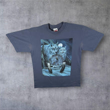 Load image into Gallery viewer, Vintage Anvil Native Amerian Wolf Wildlife Graphic Blue Made In USA Cotton T-Shirt
