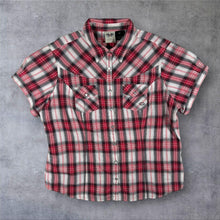 Load image into Gallery viewer, Harley Davidson Womens 1W Red Plaid Western Shirt Pearl Snap Wing Biker Y2K
