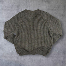 Load image into Gallery viewer, WoolOvers Pure New Wool Chunky Ribbed Cardigan Grey Green Vintage Size M
