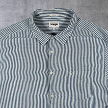 Load image into Gallery viewer, Wrangler "Regular" Blue White Striped Long Sleeve Linen Cotton Shirt
