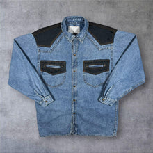 Load image into Gallery viewer, Vintage Cowboy Western Blue Denim Cotton Long Sleeve Popper Shirt
