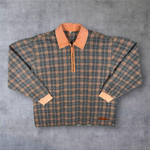 Load image into Gallery viewer, Vintage Y2K Ultra Frequency Plaid Quarter Zip Pullover Orange Grey Skater Mens L XL
