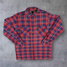 Load image into Gallery viewer, Vintage Mens Red Blue Tartan Plaid Flannel Shirt Double Pocket Workwear Grunge
