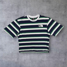 Load image into Gallery viewer, TNF The North Face Mini Logo Navy Blue Green White Striped Cotton T-Shirt
