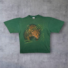 Load image into Gallery viewer, Vintage 90's Harlequin Jaguar Cat Animal Wildlife Graphic Faded Green T-Shirt
