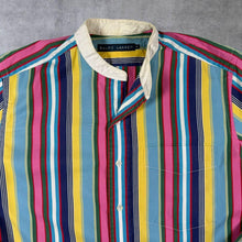 Load image into Gallery viewer, Vintage Ralph Lauren Multi Colour Striped Longline Collarless Long Sleeve Cotton Shirt

