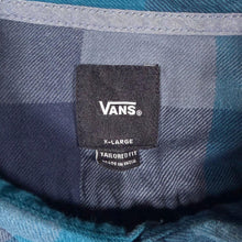 Load image into Gallery viewer, Vans Mens XL Flannel Shirt Blue Grey Plaid Check Tailored Fit Skate Long Sleeve
