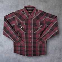 Load image into Gallery viewer, Vintage Canyon Guide Western Cowboy Burgundy Black Check Long Sleeve Popper Shirt
