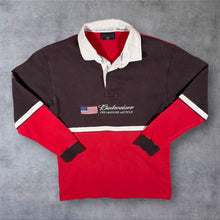 Load image into Gallery viewer, Vintage Cotton Traders Budweiser Embroidered Logo Rugby Long Sleeve Polo Shirt

