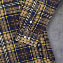 Load image into Gallery viewer, Rover &amp; Lakes Mens XL 43/44 Soft Flannel Shirt Brown Mustard Plaid Check Grunge
