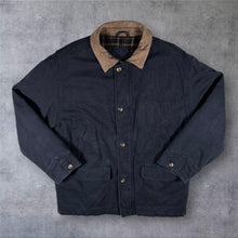 Load image into Gallery viewer, Vintage BHS Field Jacket XL Navy Leather Collar Blanket Lined Workwear Coat
