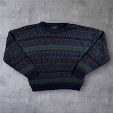 Load image into Gallery viewer, Vintage Classic Knitwear 90s Geometric Aztec Jumper Navy Blue Korean L M
