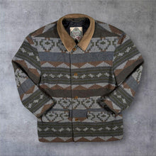 Load image into Gallery viewer, Vintage Allison Wingate Aztec Geometric Blanket Jacket Suede Collar 90s XL
