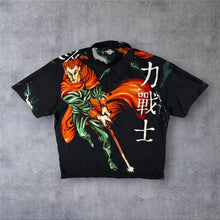Load image into Gallery viewer, Vintage Crossball Goth Y2K Anime Manga Samurai Black Short Sleeve Shirt
