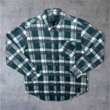 Load image into Gallery viewer, Vintage Haoyun Green Black White Plaid Check Long Sleeve Cotton Flannel Shirt
