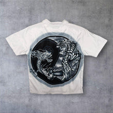 Load image into Gallery viewer, Early 00's New Roads Goth Y2K Dragon Tiger Yin Yang White Short Sleeve Shirt
