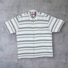 Load image into Gallery viewer, Vintage 90's Prairie Cream Grey Patterned Striped Short Sleeve Flannel Shirt

