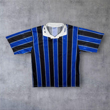 Load image into Gallery viewer, Vintage 90's Jako Blue Black White Striped Collared Template Football Shirt
