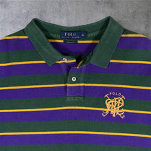 Load image into Gallery viewer, Polo Ralph Lauren "Custom Fit" Green Purple Striped Cotton Preppy Polo Shirt
