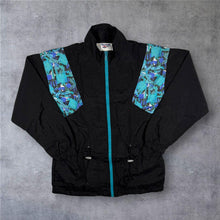 Load image into Gallery viewer, Vintage 90s Reebok Windbreaker Jacket M Black Blue Abstract Colourblock Retro
