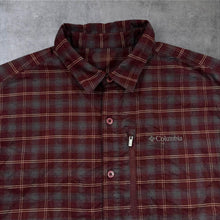 Load image into Gallery viewer, Columbia Mens Stretch Plaid Shirt Burgundy Red Hiking Outdoor Technical AM9130
