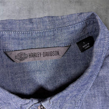 Load image into Gallery viewer, Harley Davidson Mens L Chambray Shirt Milwaukee Embroidered Short Sleeve Biker
