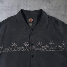 Load image into Gallery viewer, Vintage Harley Davidson Shirt Mens L Black Embroidered Motorcycle Palm Tree Hawaiian
