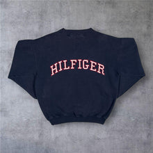 Load image into Gallery viewer, Vintage 90s Tommy Hilfiger Big Spellout Sweatshirt L S/M Navy Varsity Y2K

