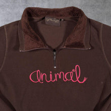 Load image into Gallery viewer, Animal Surfer Y2K Embroidered Spellout Brown Fleece 1/4 Zip Lightweight Sweatshirt
