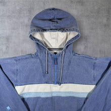 Load image into Gallery viewer, Vintage DEAL Washed Blue White Colour Block 1/4 Zip Hooded Smock Sweatshirt
