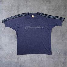 Load image into Gallery viewer, Vintage Champion Big Spellout Graphic Logo Tape Sleeve Blue Short Sleeve T-Shirt
