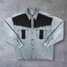 Load image into Gallery viewer, Vintage Men's Company Cowboy Western Acid Wash Blue Denim Long Sleeve Popper Shirt
