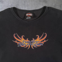 Load image into Gallery viewer, Y2K Harley Davidson Thames Valley Fitted Tee L Black Tribal Flame Biker T Shirt
