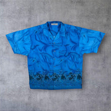 Load image into Gallery viewer, Early 00's Identic Y2K Dolphin Ocean Water Patterned Blue Short Sleeve Shirt
