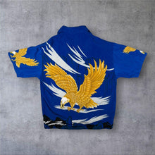 Load image into Gallery viewer, Early 00's Fuhua Goth Y2K Golden Eagle Graphic Blue Short Sleeve Shirt

