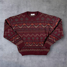 Load image into Gallery viewer, Vintage St Michael M&amp;S Geometric Aztec Knit Jumper Burgundy 90s UK Made M
