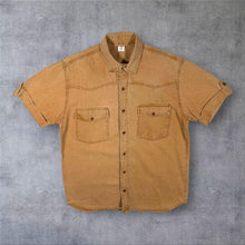 Load image into Gallery viewer, Vintage Western Style Heavy Cotton Washed Brown Short Sleeve Shirt
