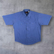 Load image into Gallery viewer, Plains Western Wear Mens L Blue Pearl Snap Short Sleeve Cowboy Western Shirt
