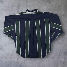 Load image into Gallery viewer, Vintage Ziza Navy Green White Striped Cotton Long Sleeve Button-Down Shirt
